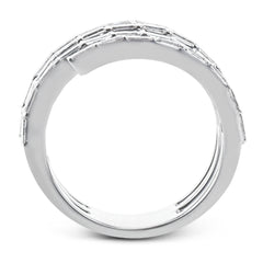 Baguette diamonds set into horizontal rows give this ring a unique look, like multiple rings stacked.