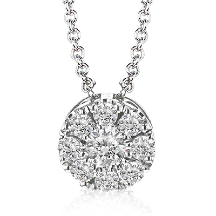 Perfect for every day wear, this 14 kt. cluster diamond pendant has 0.40 ctw. of round brilliant diamonds on an 18” link chain