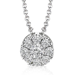 Perfect for every day wear, this 14 kt. cluster diamond pendant has 0.40 ctw. of round brilliant diamonds on an 18” link chain