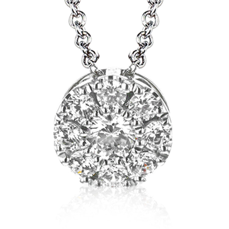 Perfect for every day wear, this 14 kt. cluster diamond pendant has 0.40 ctw. of round brilliant diamonds on an 18” link chain