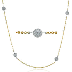 18K Two-tone necklace with 6 white gold diamond stations 0.59 ctw on yellow gold chain, 18