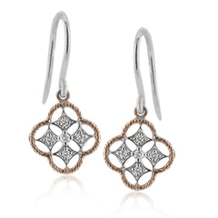 These earrings are perfect for everyday wear with a two-tone gold patterns set with .08 ctw of sparkling white diamonds.