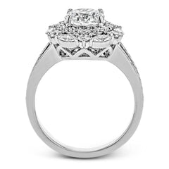 Rows of diamonds create a stunning effect in this 18k white gold engagement ring made for a round diamond. A total of .65 ctw of round diamonds and .35 ctw marquise diamonds surround the center stone.