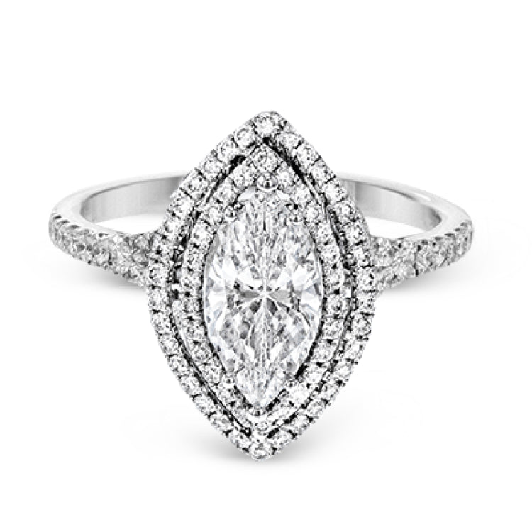 This beautiful, classic style setting features a double halo design built for an oval center stone. It contains .40 ctw of side diamonds.