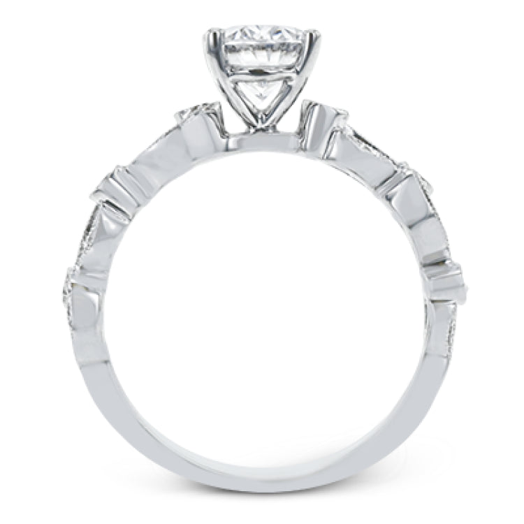 This beautiful vintage-inspired engagement ring design is built for an oval center stone and contains the perfect touches of .28 ctw of white diamonds in its midst.