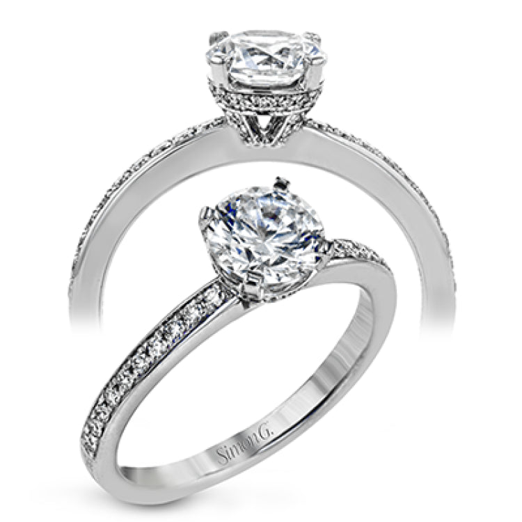 18K white gold engagement ring featuring .22cttw diamonds.  (center stone sold separately)