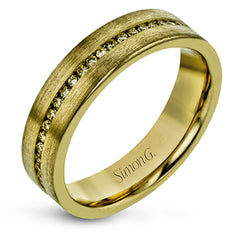 This tasteful, minimalist wedding band in brushed white gold features a subtle sparkle with .58 ctw of black diamonds.