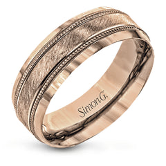 A textured white gold exterior conceals a rose gold interior accent in this elegant, modern wedding band