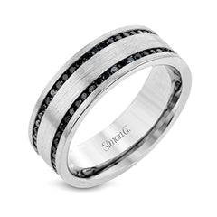 The clean, modern design of this wedding band features an impressive 1.20 ctw of black diamonds in two rows against a brushed grey gold background.