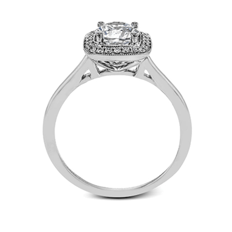 Tasteful yet glamorous, this white gold ring features an eye-catching square halo that glitters with .11 ctw of round white diamonds.