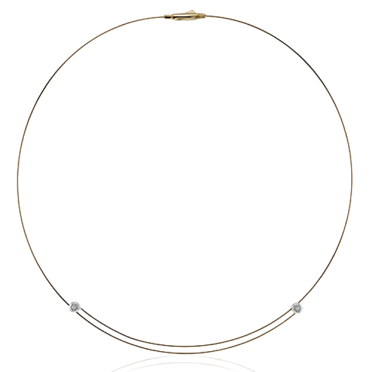 The ends of this elegant, minimalist rose gold necklace sparkle with .08 ctw of white diamonds in white gold for a subtle accent