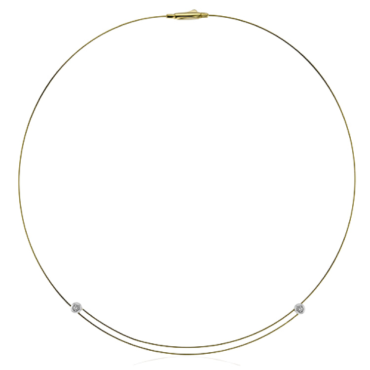 The ends of this elegant, minimalist rose gold necklace sparkle with .08 ctw of white diamonds in white gold for a subtle accent
