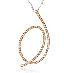 This modern white gold pendant's abstract, swooping shape is set with .29 ctw of glimmering white diamond accents