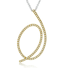 This modern white gold pendant's abstract, swooping shape is set with .29 ctw of glimmering white diamond accents