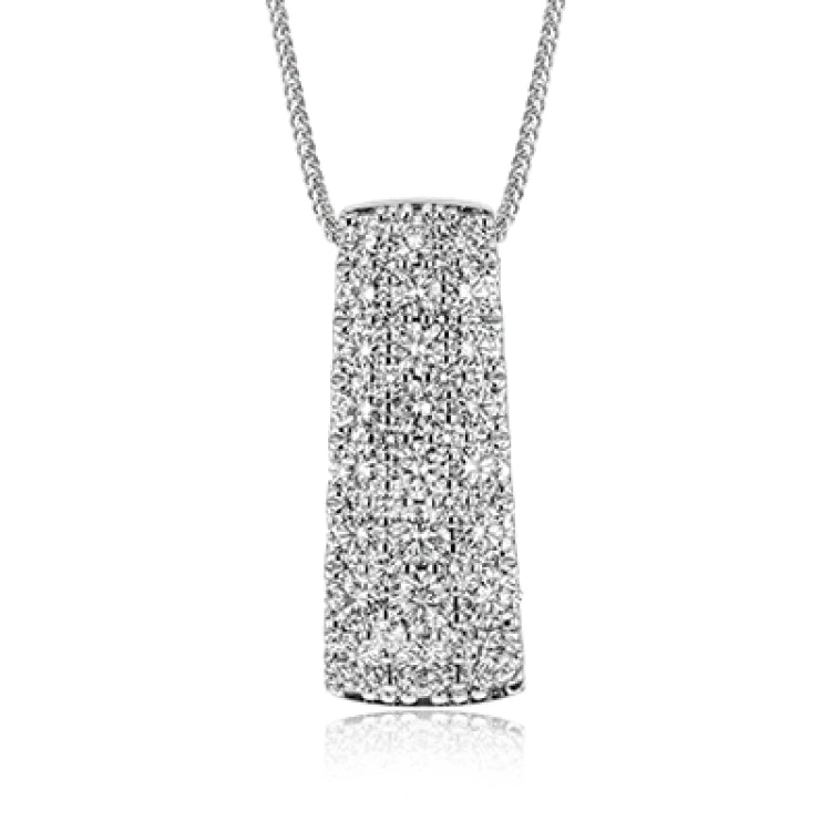 This shimmering white gold pendant dazzles with an incredible 1.50 ctw of white diamonds set into its surface