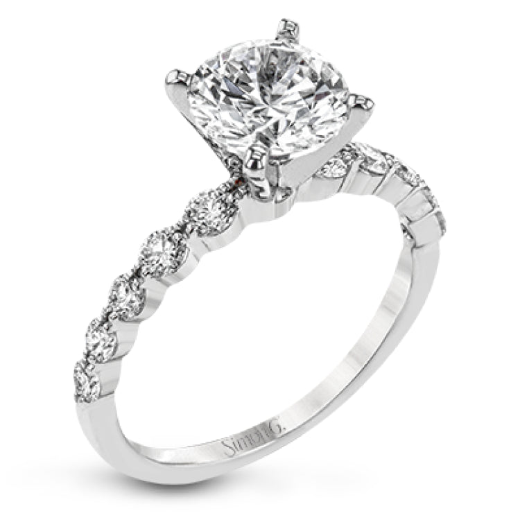 This 18k white gold engagement set certainly makes a statement with 1.72 ctw of white diamonds set in three rows.