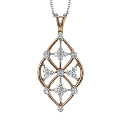 This pendant's ornate openwork in white and rose gold is accentuated by .45 ctw of round white diamonds
