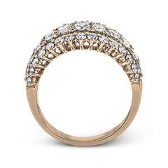 This unique white gold ring features a total of 1.74 ctw of white diamonds in an intricately designed setting.