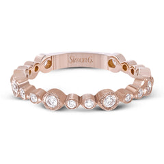 This lovely 18k rose gold band showcases varied sizes of round white diamonds that total .30 ctw. Perfect for stacking.