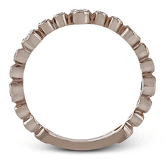 This lovely 18k rose gold band showcases varied sizes of round white diamonds that total .30 ctw. Perfect for stacking.