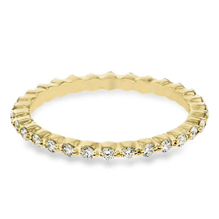 Featuring a modern stackable design, this band yellow gold is accented by .40 ctw round cut white diamonds.