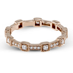 This rose gold band form a modern style band set with .33 ctw of striking round cut white diamond accents. Perfect for stacking.