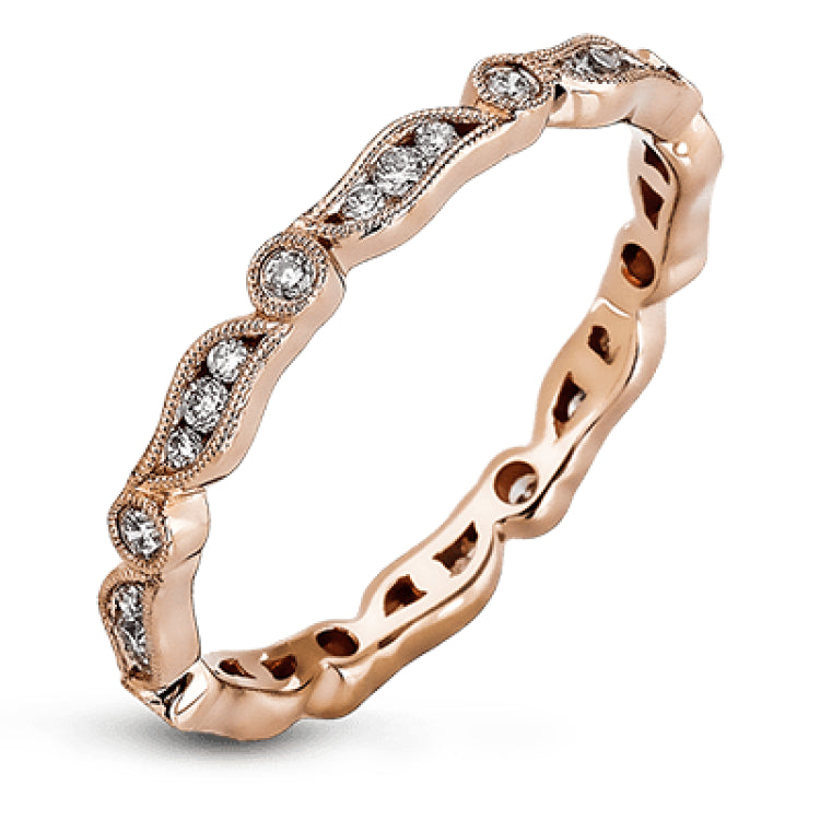 Featuring a contemporary stackable design, this rose gold band is accented by a collection of .28 ctw of white diamonds.