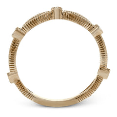 These detailed bands in 18k gold can be worn together or paired with other rings. Each one features .11 ctw of shining white diamonds. Perfect for stacking.