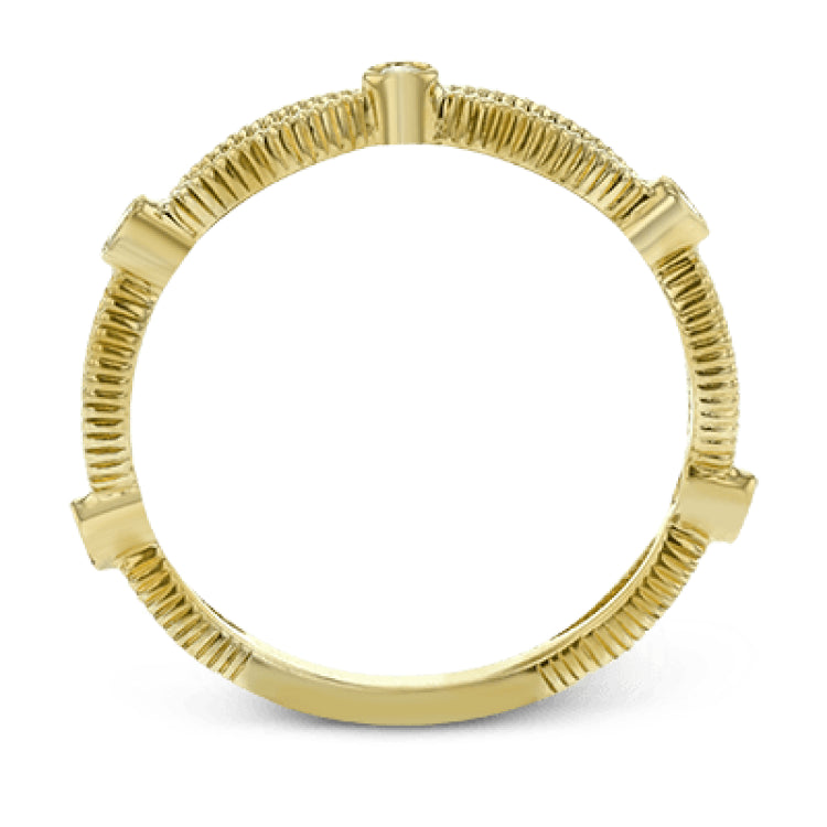 These detailed bands in 18k gold can be worn together or paired with other rings. Each one features .11 ctw of shining white diamonds. Perfect for stacking.