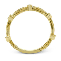 These detailed bands in 18k gold can be worn together or paired with other rings. Each one features .11 ctw of shining white diamonds. Perfect for stacking.