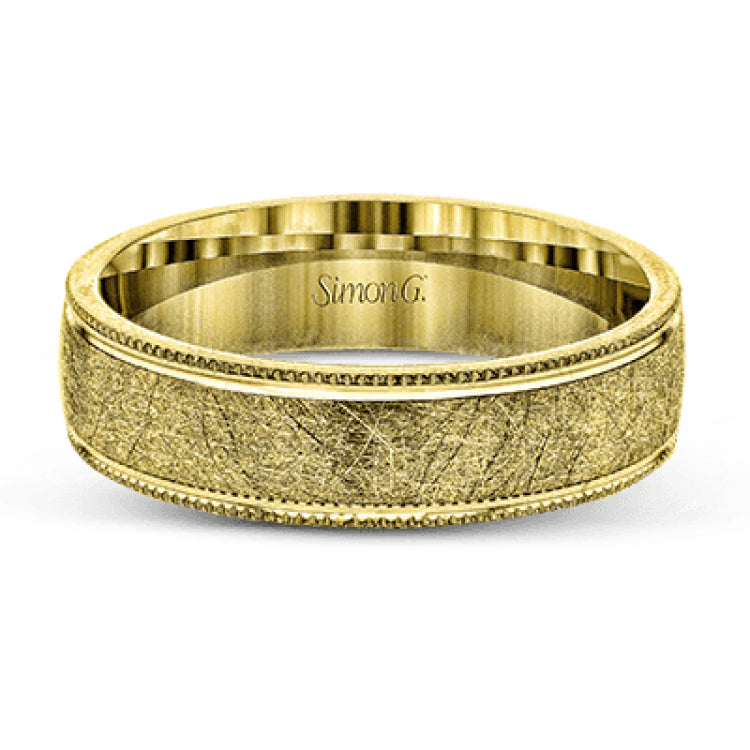 This classic men's wedding band features a matte texture in the center, edged by high polished metal. It is sure to be in style for years to come.