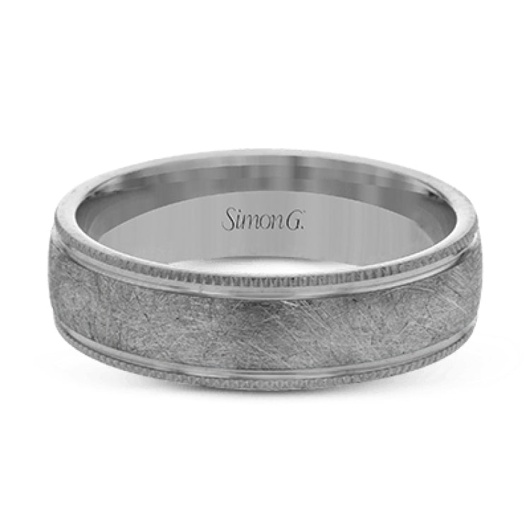 This classic men's wedding band features a matte texture in the center, edged by high polished metal. It is sure to be in style for years to come.