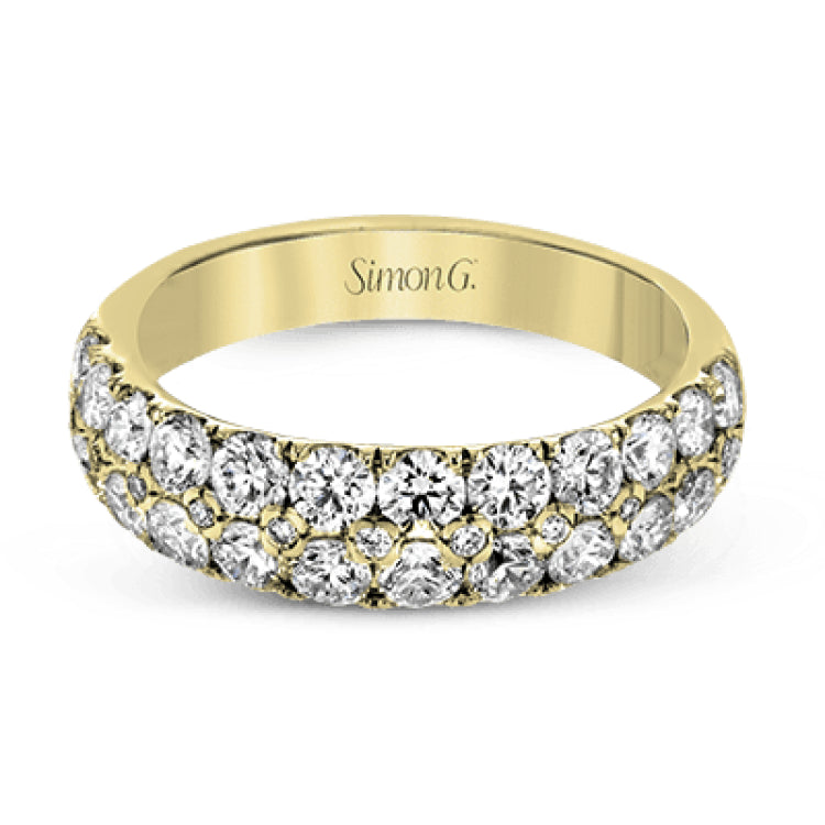 Simple yet elegant, this understated white gold band sparkles with 1.57 ctw of round white diamonds