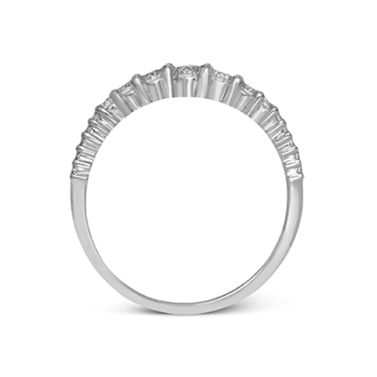 These interlocking 18k white gold band can be worn together with the rose and yellow gold bands , producing the look of one larger ring, or on their own for a simple statement. Each contains .45 ctw of shining white diamonds. Perfect for stacking.