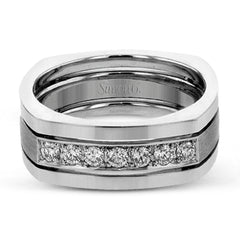This statement men's band features a two-tone 14k gold design with yellow gold along the outside and white gold on the inside set with a line of .41 ctw white diamonds.
