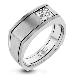 This fashionable two-tone 14k gold men's band features a bold square of .47 ctw of white princess cut diamonds.