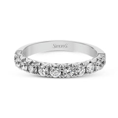 This classic wedding band features a distinctive setting style that shows off the .75 ctw of white diamonds to their full advantage.
