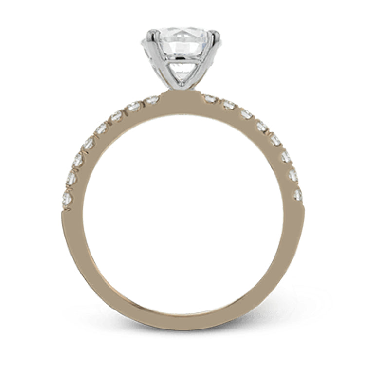 This distinctive bridal set design features a double-layer wedding band that fits around the engagement ring. The set contains .77 ctw of white diamonds.