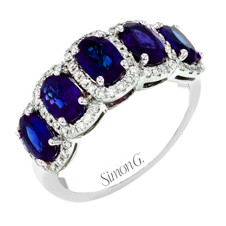 The symbol of royalty, this classic right hand ring features 2.68cttw sapphires and .29cttw diamonds set in 18K white gold.