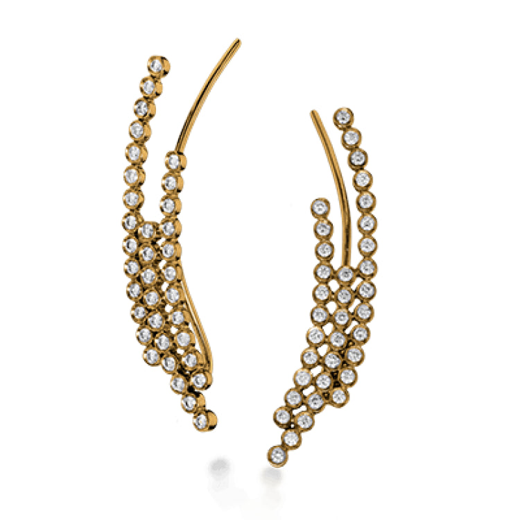 These fashionable climber earrings contain a stunning .62 ctw of white diamonds bezel set into a modern 18k gold design.