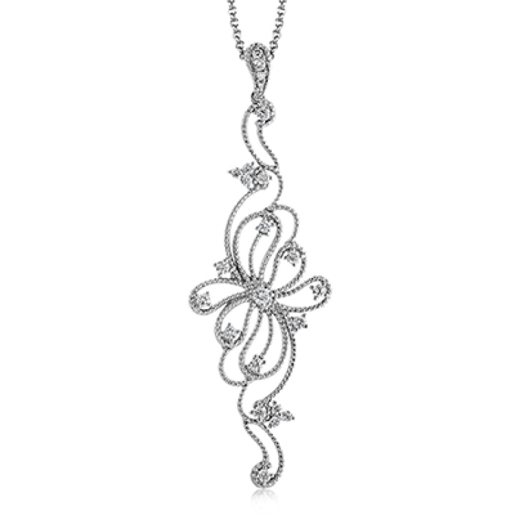 Flowing and organic, this detailed 18k white gold pendant is set with .51 ctw of white round brilliant diamonds.