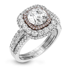 This bold design combines tones of pink and white with 1.11 ctw of sparkling white diamonds in 18k white gold complimenting .07 ctw of pink diamonds in 18k rose gold.