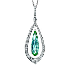 Elegant and teardrop shaped, this exquisite pendant centers around 2.47 ct green tourmaline stone which is accented by .32 ctw of white diamonds.