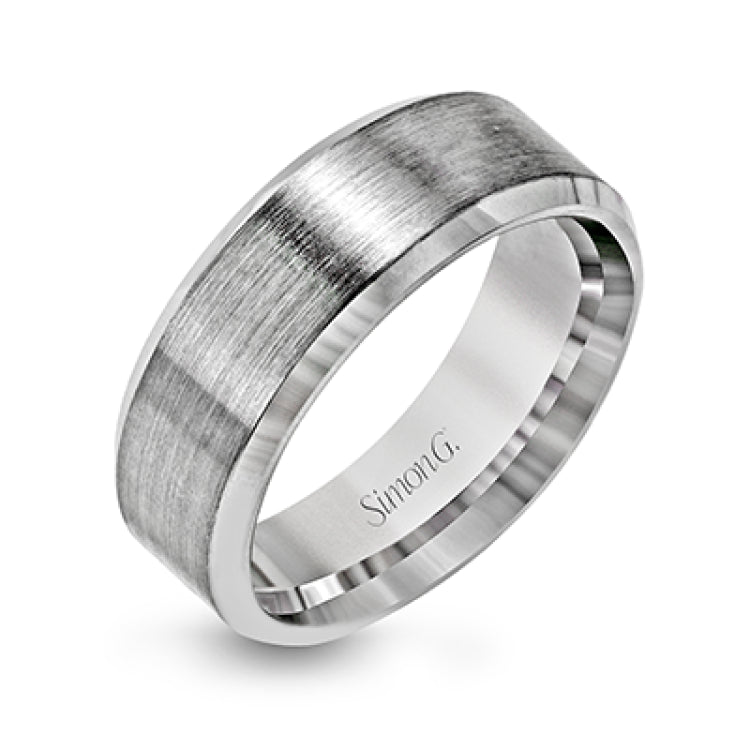 This modern men's band has a clean, classic design, a brushed metal finish and beveled edges.