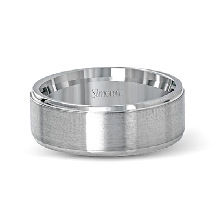 This classically styled men's wedding band features a brushed finished outside and a minimal, solid design that is perfect for everyday wear.