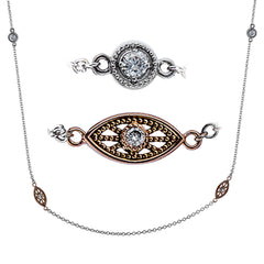 This delicate white and rose gold chain is complemented by .07 ctw of white diamond accents.