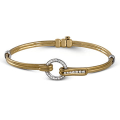 This wonderful 18k gold bracelet would be perfect for everyday wear with .39 ctw of white diamonds set into a circular buckle design.
