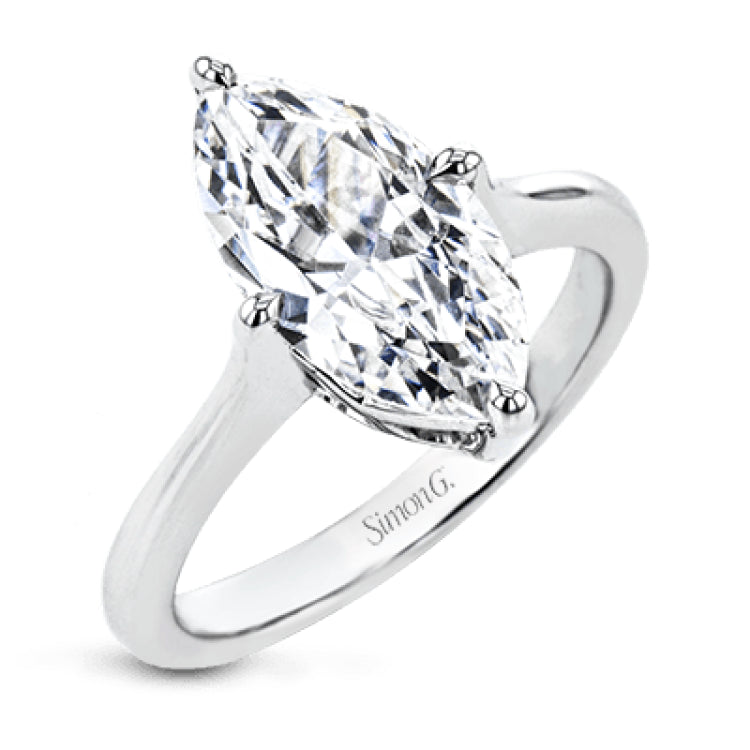 This 18k white gold classic solitaire setting shows off the marquise center stone to its best advantage.