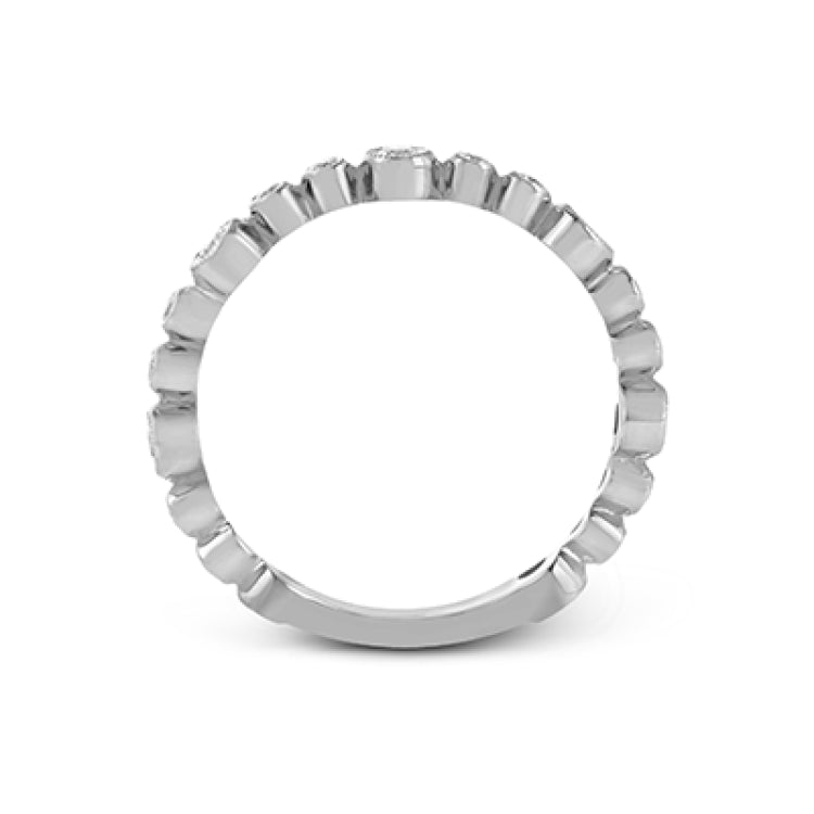 This wonderful stacking band can be worn with others or on its own. It has .30 ctw of multi-sized round white diamonds.