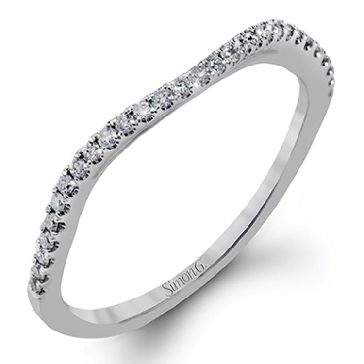 Featuring a delicately twisted shank, this brilliant white gold engagement ring and complimentary wedding band are set with .55 ctw of round cut white diamonds.